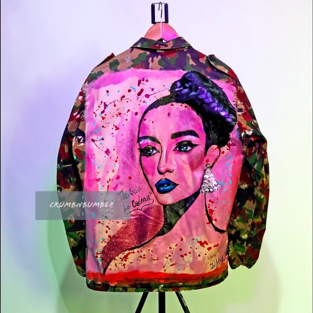 “Je suis Le Cadeau” Hand Painted Camo jacket